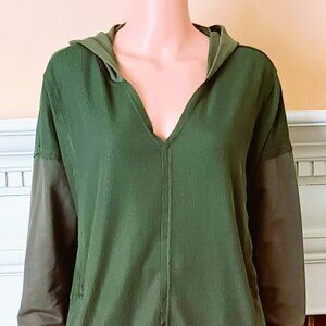 Heyson Green waffle Knit Hoodie L Long Sleeve Front Slant Pockets Raw Trim